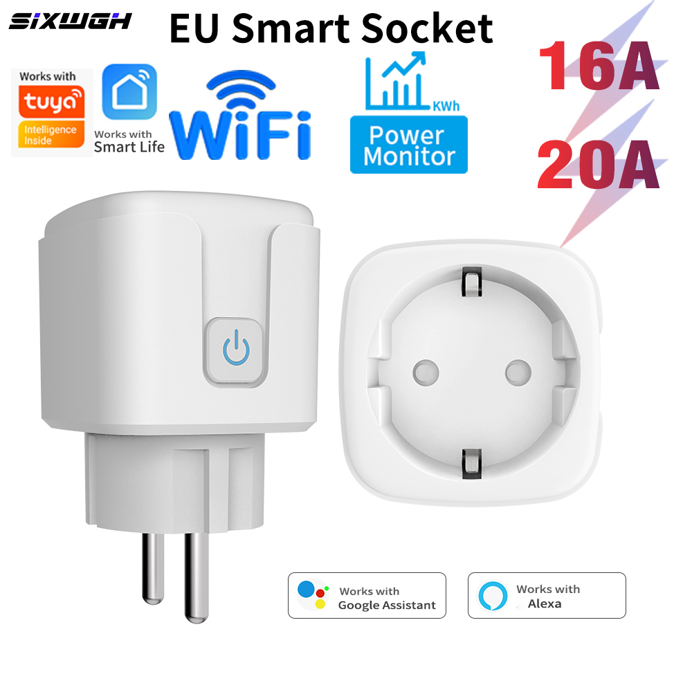 20A/16A Tuya WiFi Smart EU Plug Socket with Energy Monitoring, Timer & Countdown, Compatible with Smart Life App, Alexa and Go