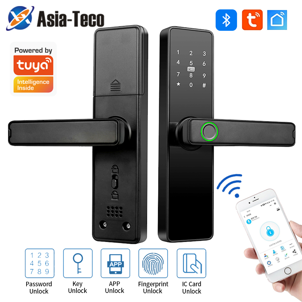 Smart Lock Biometric Fingerprint/RFID Card/Temporary Password/Password/Key Bluetooth Wood Lock Supports Tuya Application