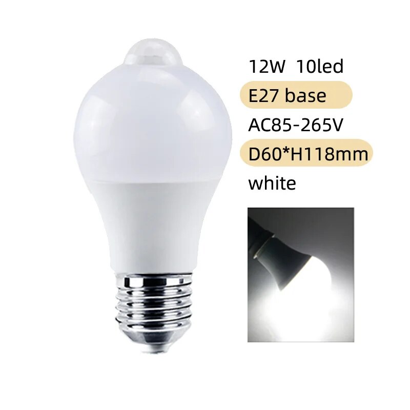 E27 LED Motion Sensor Bulb LED Lamp B22 PIR Sensor Light Bulb Auto ON/OFF Night Light For Porch Stairs Garage Security Lights