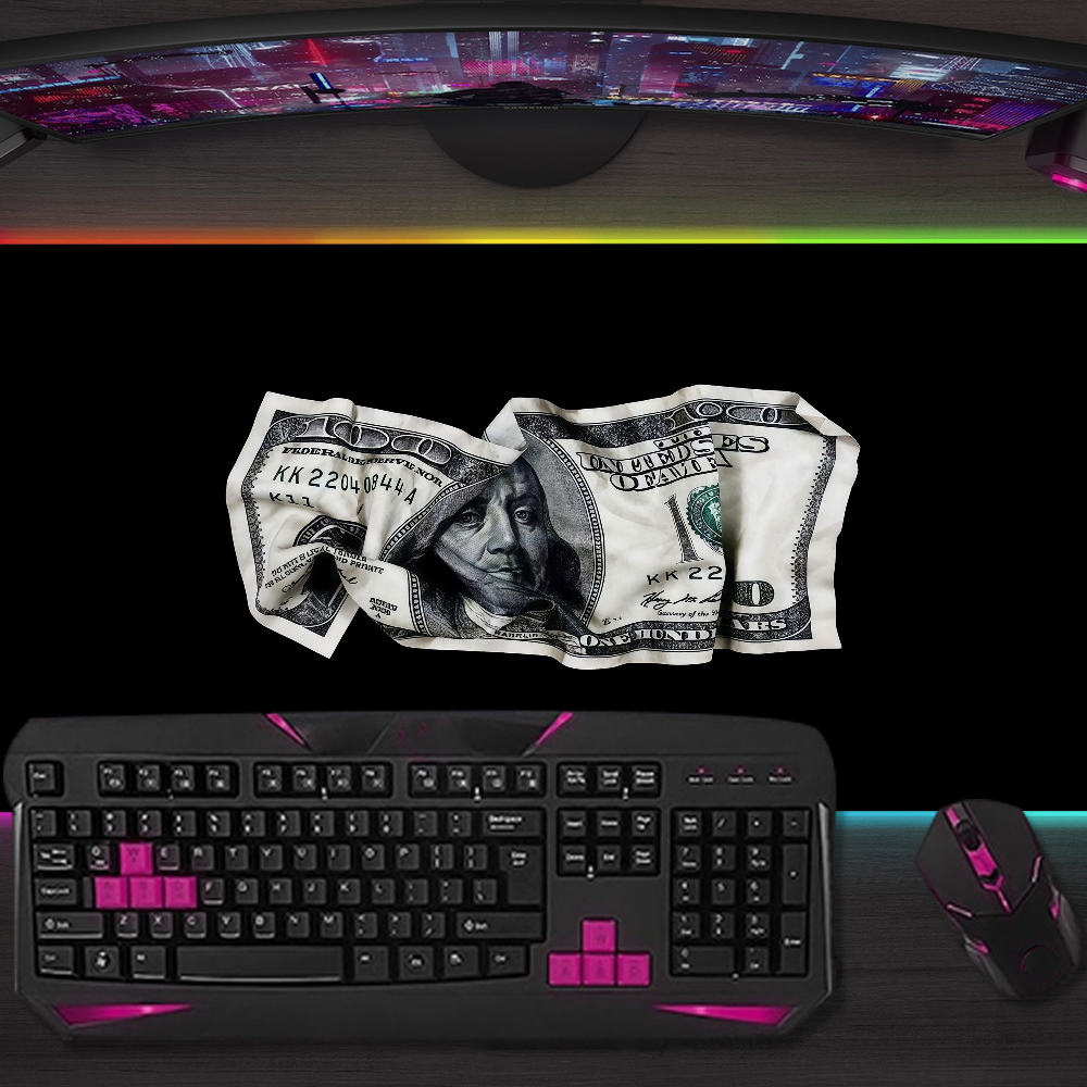 Money Funny Dollar Mouse Pad Gaming MousePad LED Table Pads Micro USB Backlit RGB Desk Mats Desktop XXL
