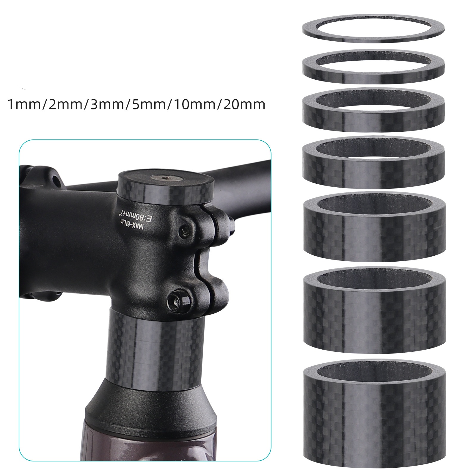 Carbon Fiber Bike Headset Spacer Kit 1/2/3/5/8/10/15/20mm MTB Bike Headset Rings Bicycle Headset Spacer Kit for 28.6mm