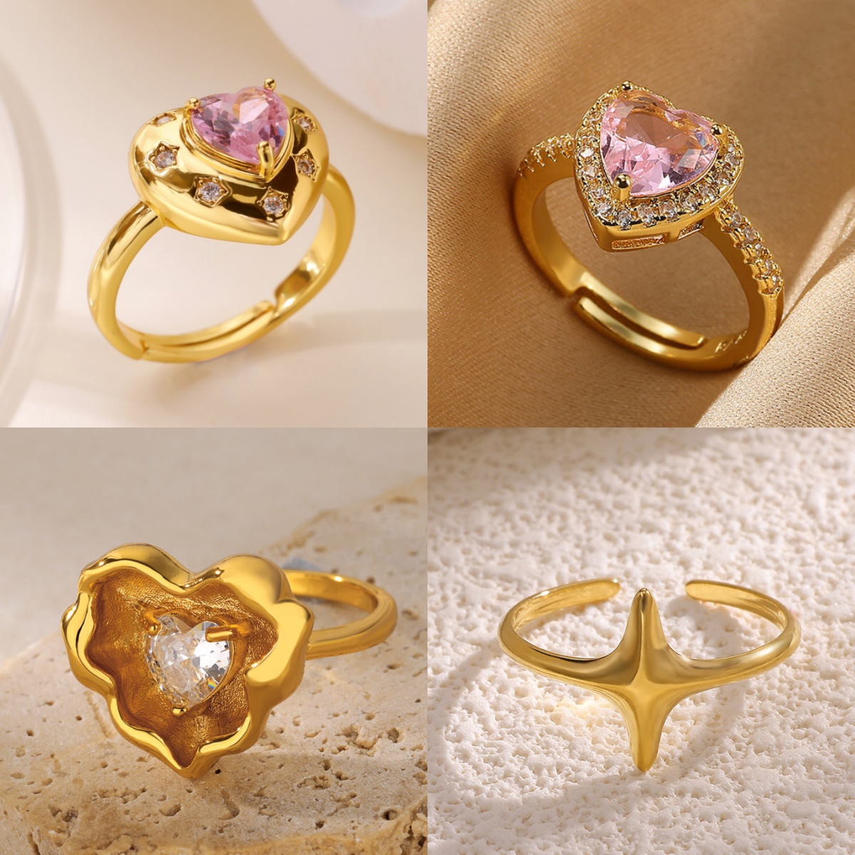 Romantic Heart PInk Zirconia Women's Rings 18K Gold-Plated Geometric Sweet Holiday Jewelry Retro Ring Free Shipping