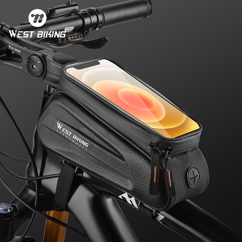 WEST BIKING Bicycle Top Tube Bag 1L TPU Hard Shell Waterproof Bike Front Frame Bag Cycling Tool Storage Bag Bike Accessories