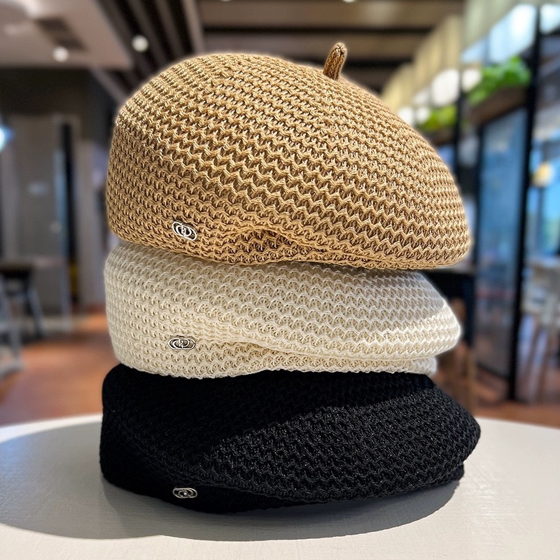 Black Beret Hat for Women - Japanese Style Slimming Face Fashion Cap Lightweight Breathable Spring Summer Painter Chic