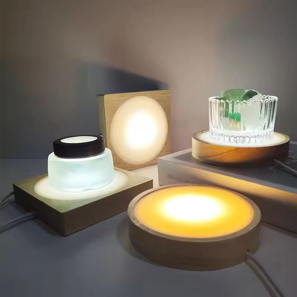 6/8/10CM LED Night Light with Wood Base DIY Resin Bottle Decor Table Lamp Glass 3D Decorative Ball Acrylic Decoration