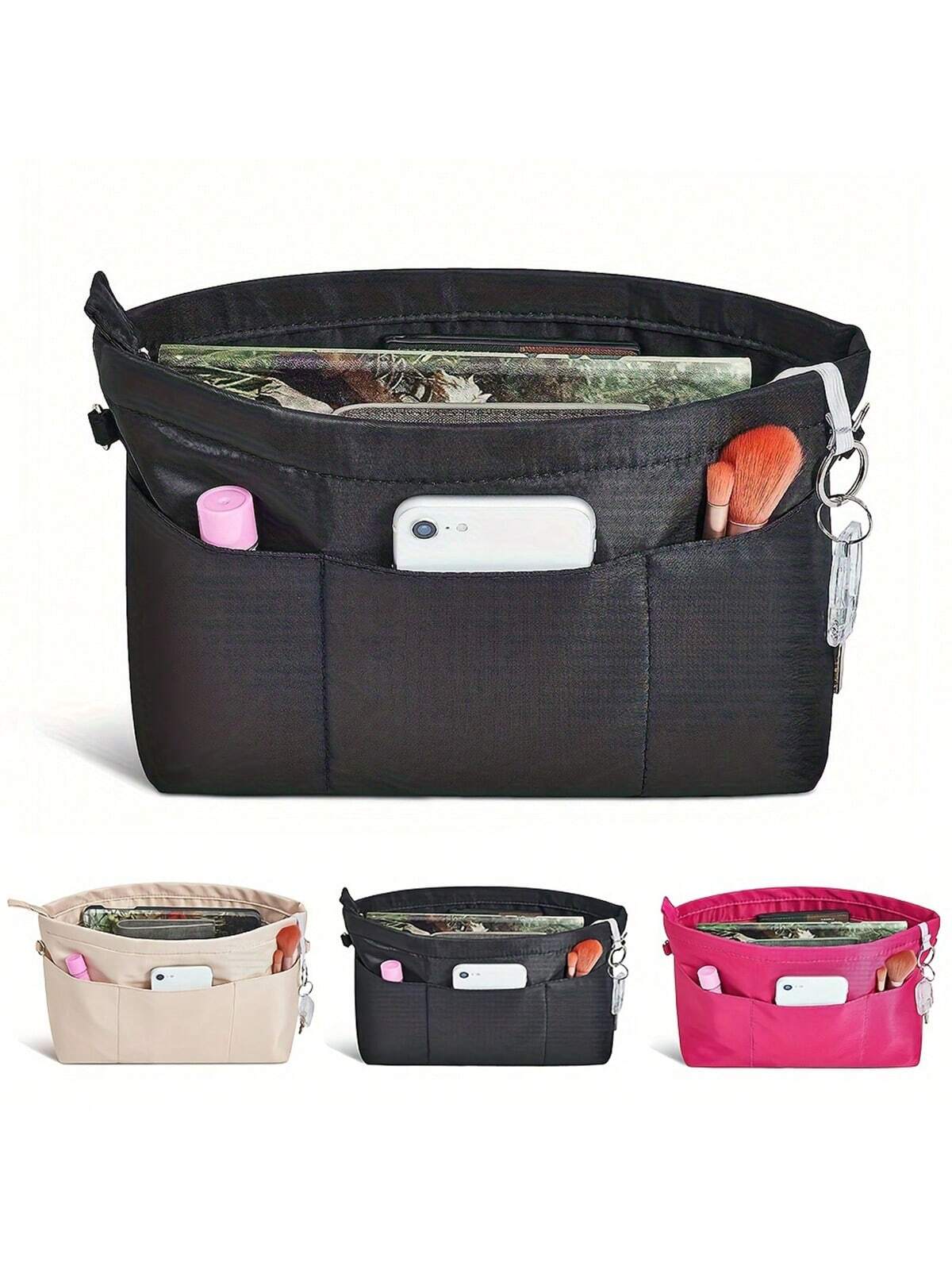 1pc Nylon Purse Organizer Tote Handbag, 13 Pockets Cosmetic Bag Toiletry Bag