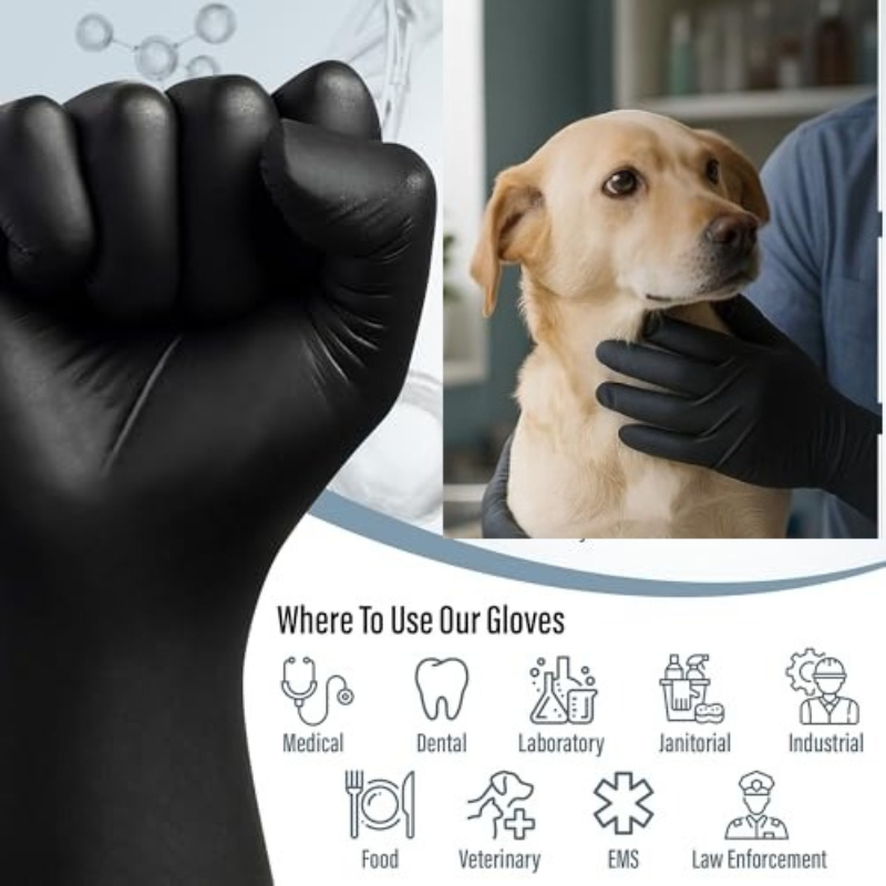 Black Nitrile Gloves Disposable Non-Sterile Textured Industrial Gloves for Auto Mechanic Household Cleaning Kitchen Tattoo