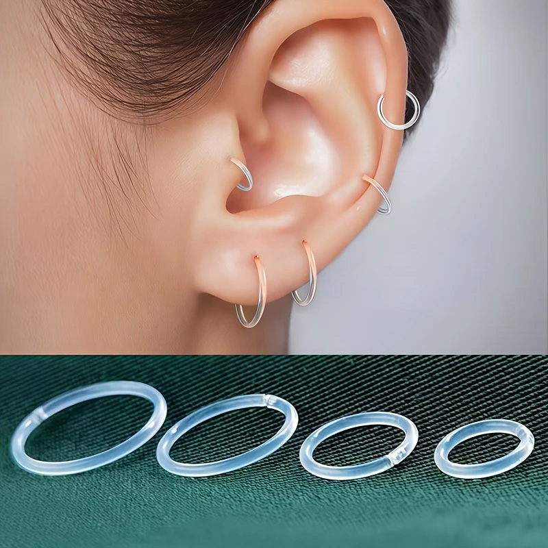 1 Pair of Transparent Ear Bone Stud Rings Small Resin Hoop Earrings Acrylic Invisible Ear/Ring/Nose Ring for Women 6/8/10/12mm
