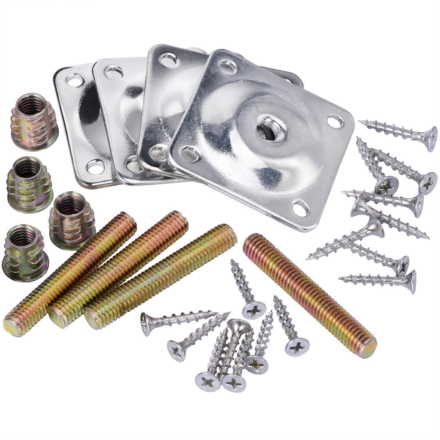 4PCS Furniture Leg Mounting Plates with Screws, M7 T-Plates Brackets for Sofa, Couch and Table Legs
