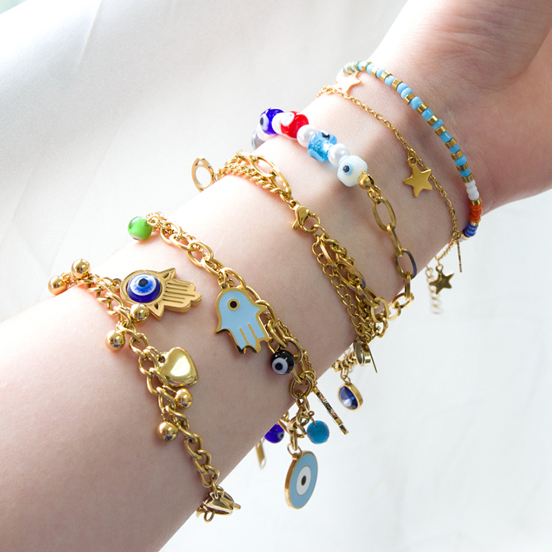 LUXUSTEEL Gold Color Blue Evil Eye Hoop Earrings for Women Stainless Triangle Pendant Earrings Korean Jewelry 2022 New pen gpt