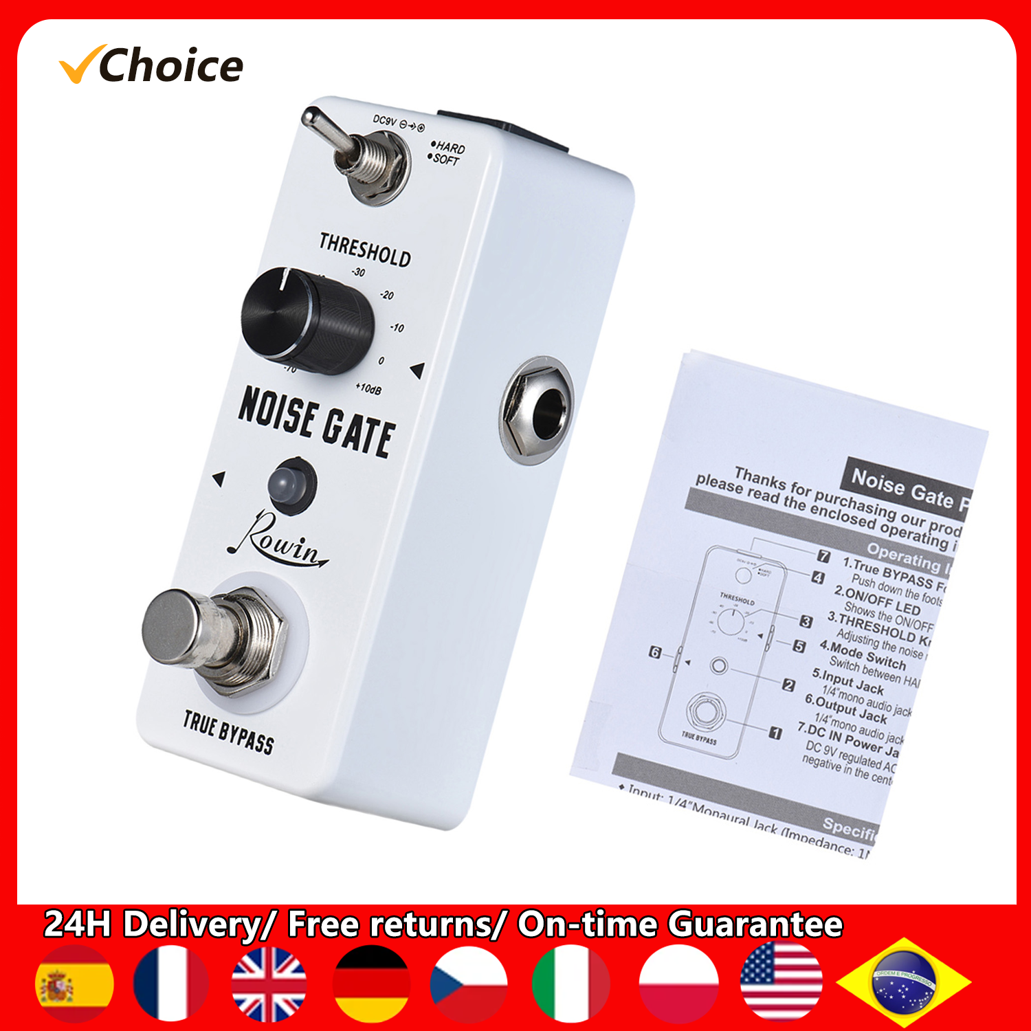 Rowin Noise Gate Noise Reduction Guitar Effect Pedal 2 Modes Aluminum Alloy Shell True Bypass