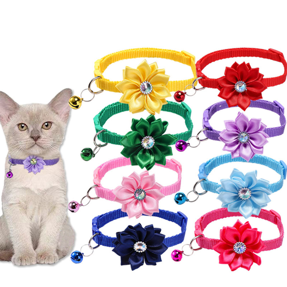 Floral Bow Pet Collar with Bell - Cute Cat Collar & Dog Neckband, Adjustable Flower Bowknot Collar for Small Medium Pets