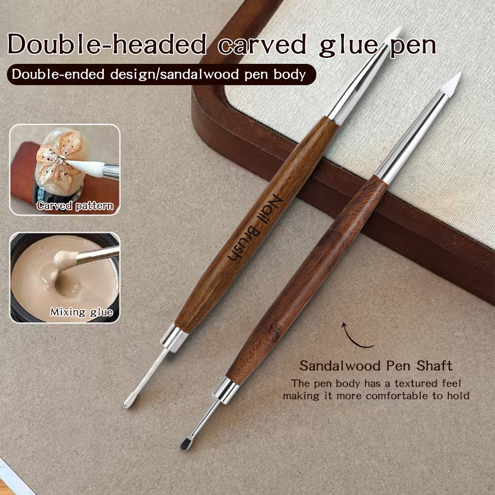 1Pc Dual Headed Silicone Wood Handle Carving And Glue Adjusting Pen Multifunctional Carving And Glue Adjusting Nail Art Pen pen gpt