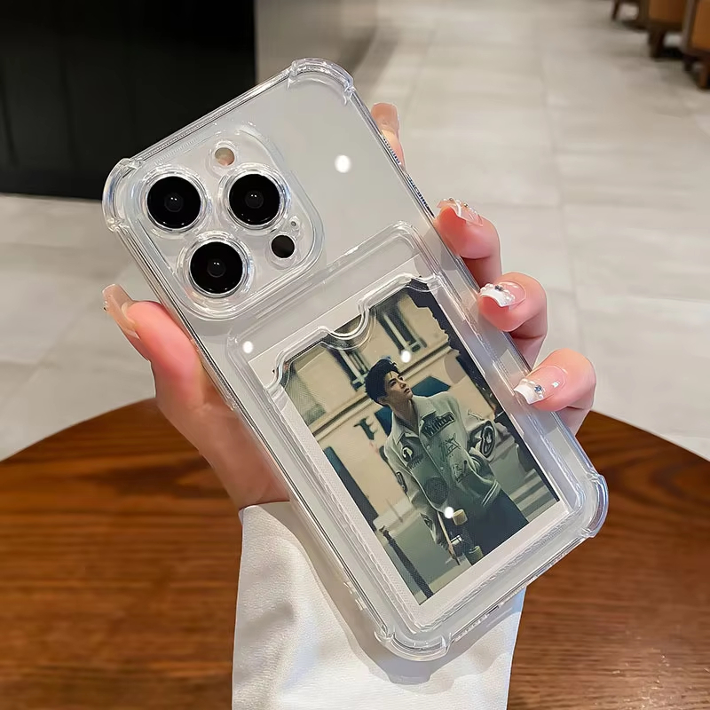 Transparent Soft Silicone Card Bag Phone Case For Poco X6 X5 F6 Pro Case Redmi Note 13 12 11 10 9 8 Pro Mi 14C 13C Cover