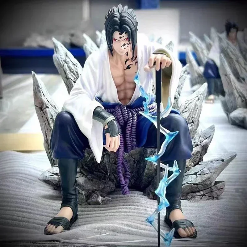 18cm NARUTO Uchiha Sasuke Mantra Seal Action Figure Sitting Pose Pvc Model Statue Collection Decoration Toys Ornaments