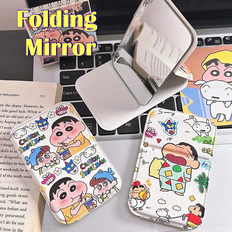 New Crayon Shin-chan Nohara Shinnosuke Nohara Shiro Cartoon Cute Anime Peripheral Folding Mirror Portable Makeup Mirror Toy
