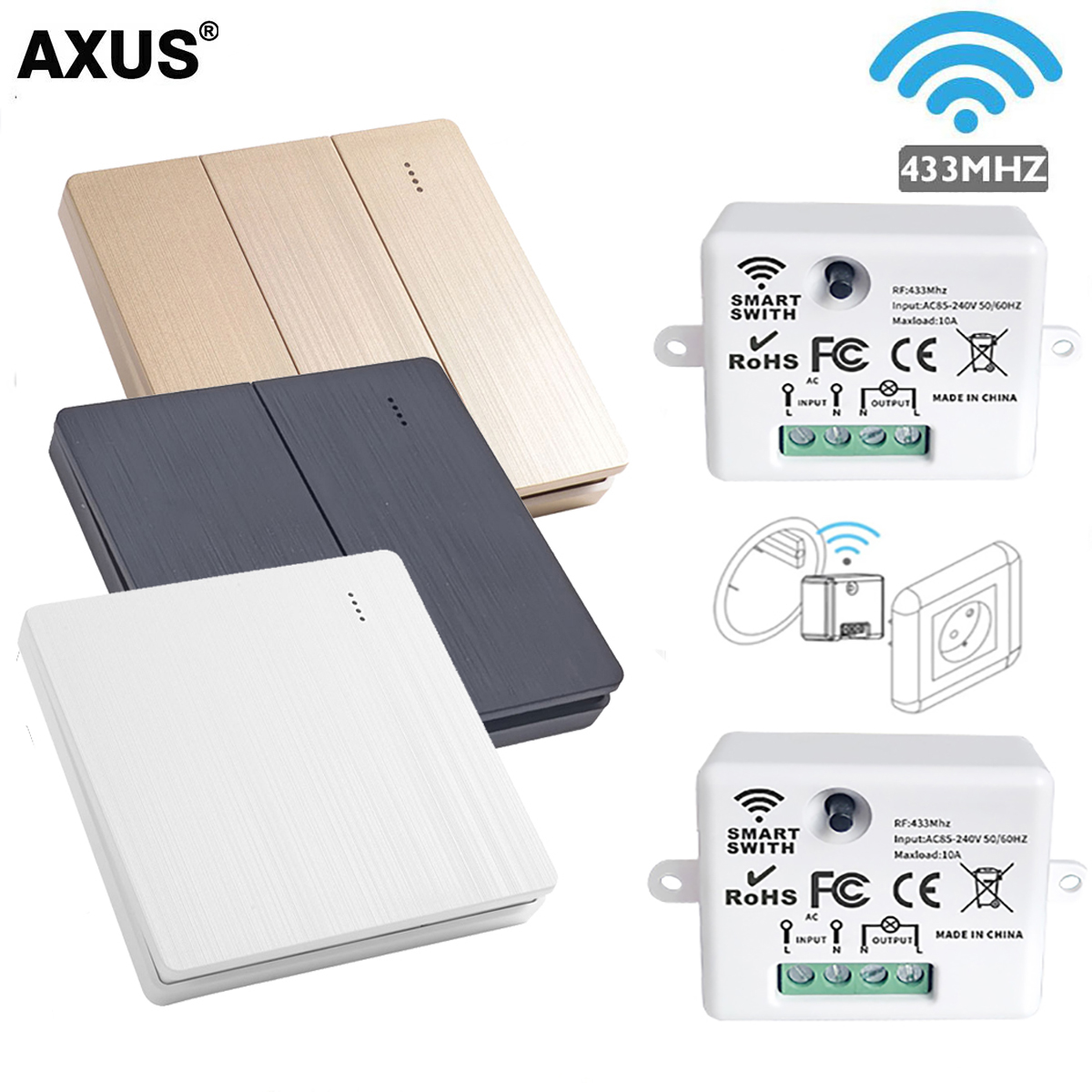 Wireless Smart RF 433Mhz 100-220V Wall Panel with Remote Control Mini Relay Receiver Home LED Light Lamp Switch lightify