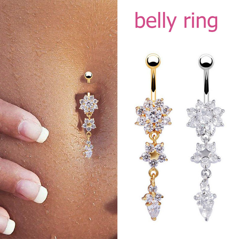 2023 New Fashion Piercing Navel Nail Body Jewelry Flower Pendant Crystal Belly Button Rings for Women Girls Accessories pen gpt