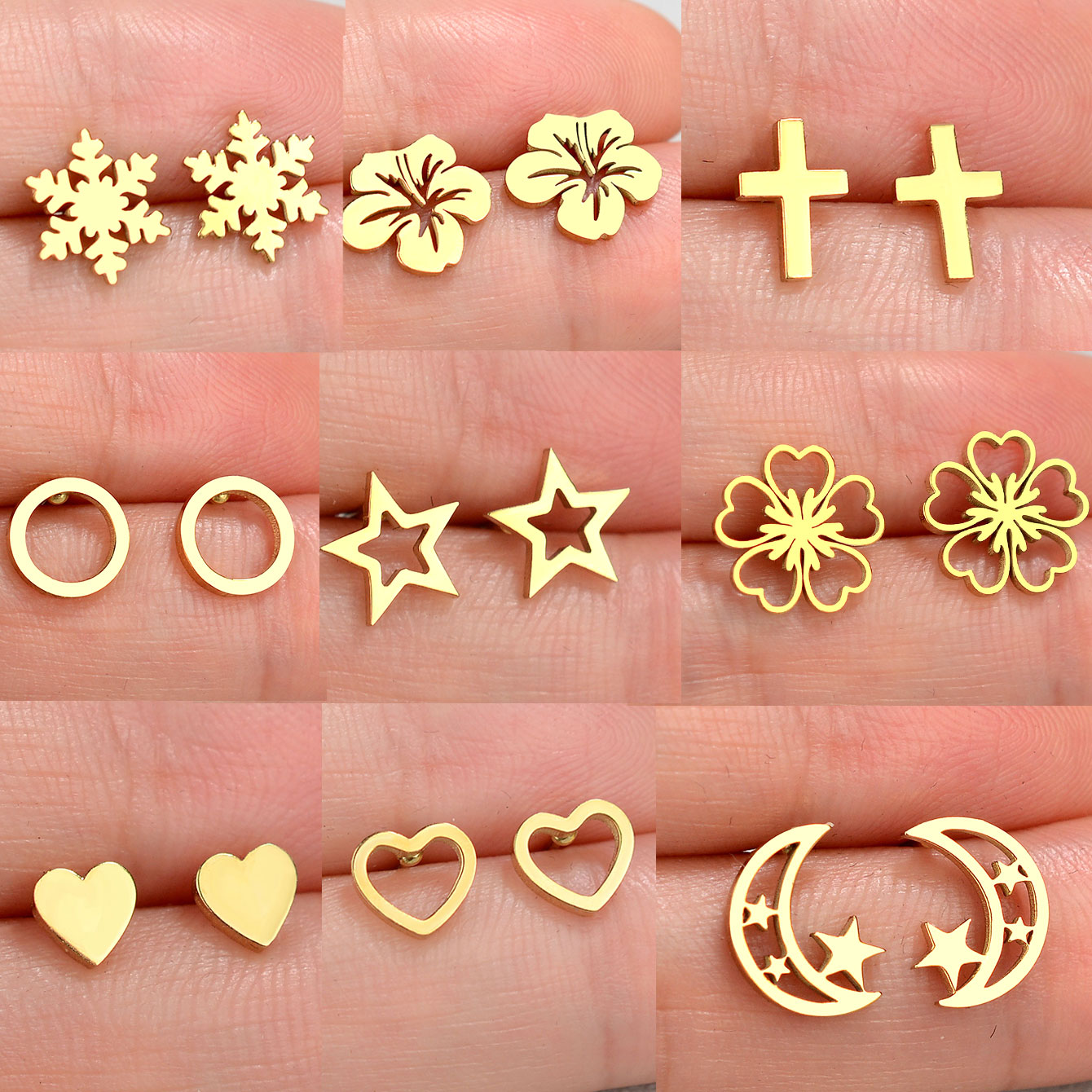 Minimalist Stainless Steel Earings Mini Heart Star Geometric Good color Stud Earrings For Women Cute Cat Dog Flower Leaf Jewelry