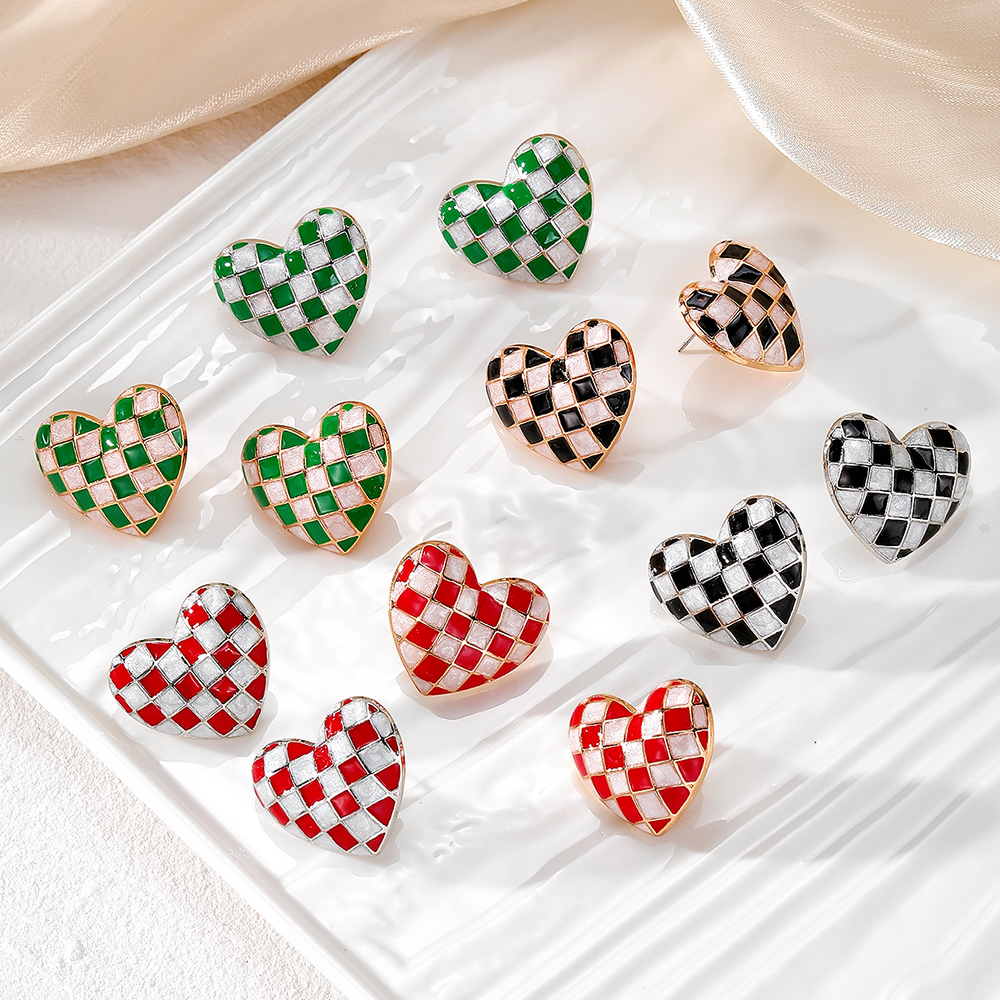1 Pair of Hot-Selling Jewelry Women's Earrings, Fashionable Earrings, Checkerboard Gradient Color Elegant Ear Accessories, Alloy Material, Japanese and Korean Style Daily Wear, Party and Shopping Gifts