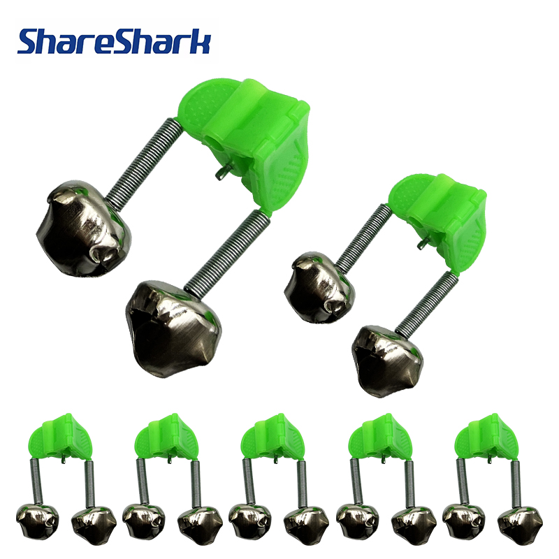 ShareShark 5/10pcs/bag Fishing Bite Alarms Fishing Rod Bell Rod Clamp Tip Clip Bells Ring Green ABS Fishing Accessory