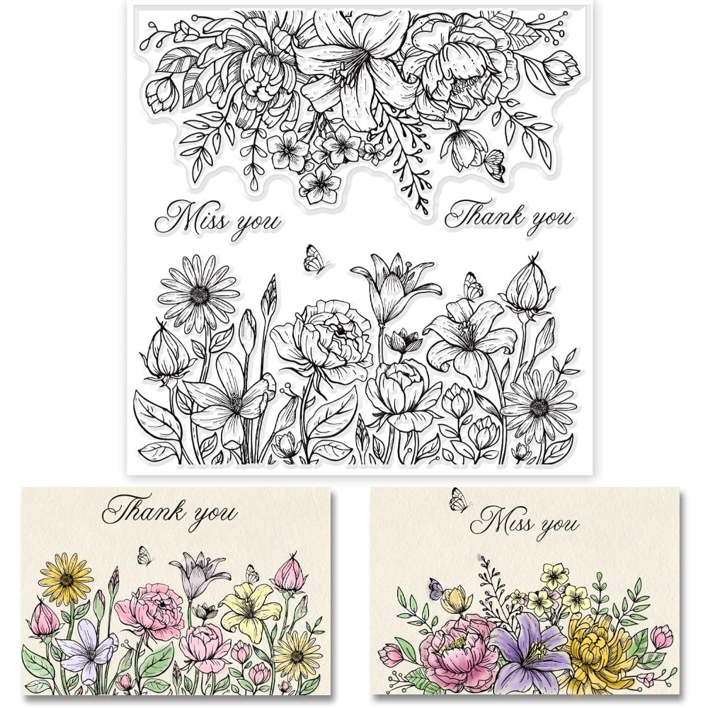 1pc Flower Background Clear Stamps Leaves Rubber Stamps Wishing Words Silicone Stamps Silicone Transparent Seal Stamps