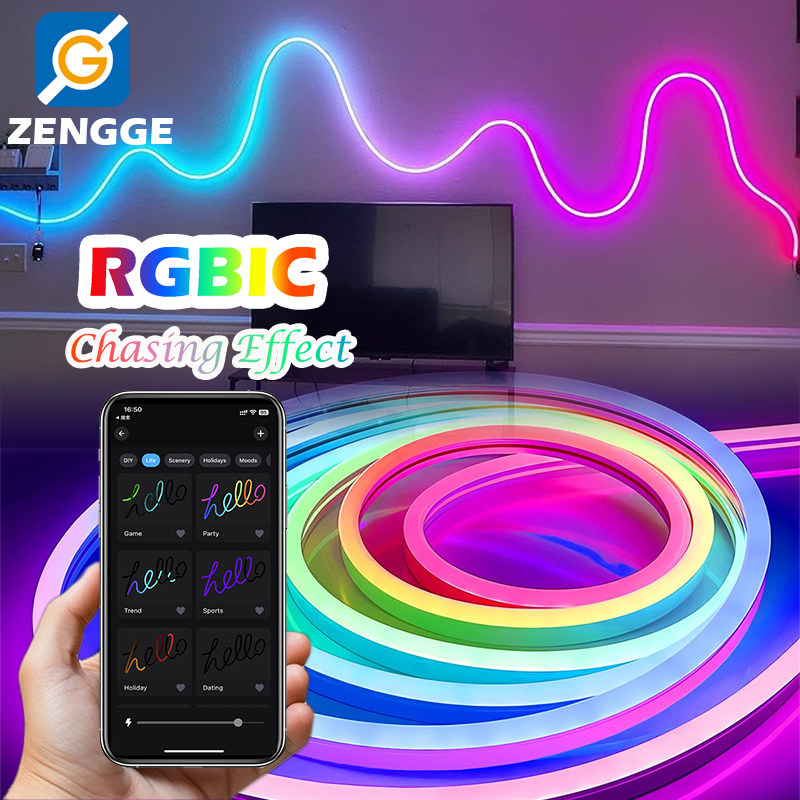 5V RGBIC Neon LED Strip Lights Remote & App Control Music Sync Flexible Ambient Lighting Tape