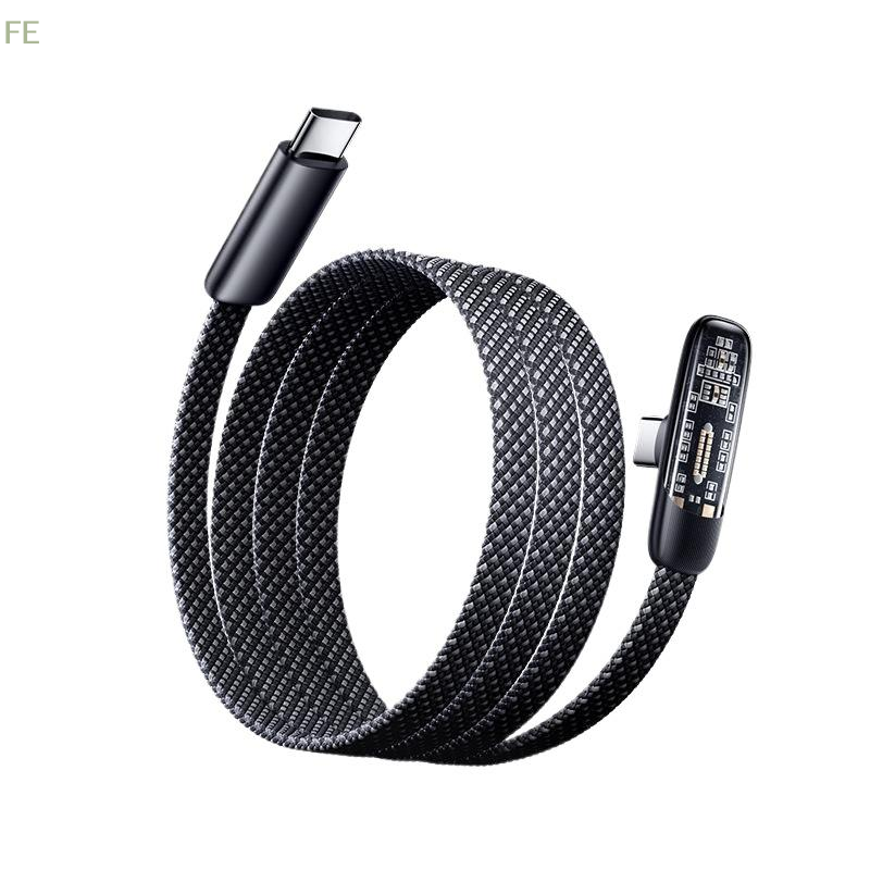 60W High-speed Right Angle USB Type C To C Cables Quick Charging Data Line Flat Nylon Braided 90 Degree Elbow USB-C Wire Cord