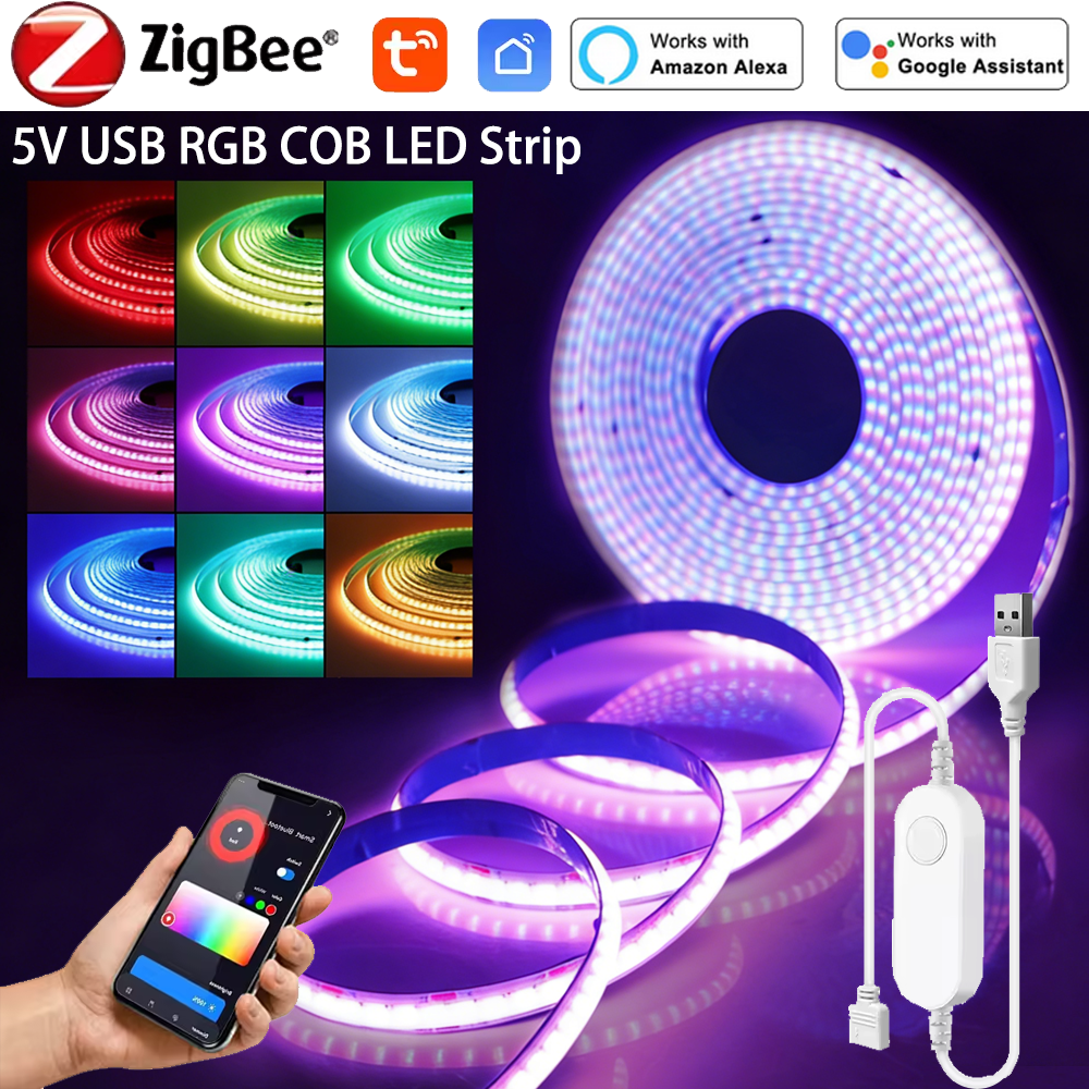 Zigbee Intelligent Home RGB Neon Light Strip For Alexa Assitant Voice Control 5V Tuya USB Lights Game Room PC Wall Decor