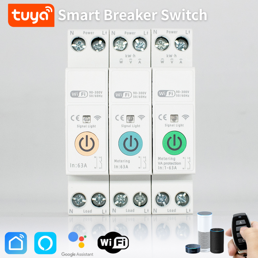 WiFi Smart Switch Smart Breaker 1-63A with Energy Meter kWh Monitoring Timer Relay Work With Tuya Alexa