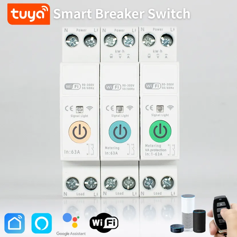 WiFi Smart Switch Smart Breaker 1-63A with Energy Meter kWh Monitoring Timer Relay Work With Tuya Alexa