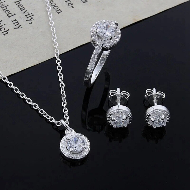 【NEW】 4pcs Jewelry Set Necklace Ring Earrings Female Models Light Luxury Style With Zirconia Bright Jewelry