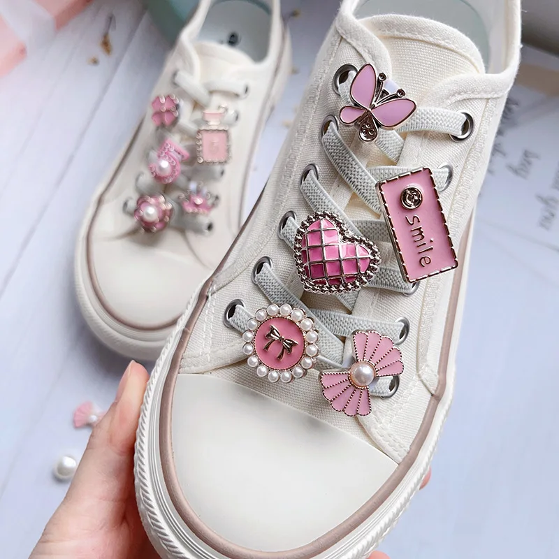 New Girls Pink Shoe Charm Buckle Shoe Laces Charms for Sneakers Decorations Fashion DIY Shoes Accessories 1Pcs