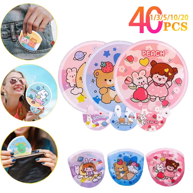1-40PCS Cartoon Foldable Fan Summer Cute Mini Round Fan Creative Small Fresh Pocket Fan Simple Portable Collapsible Fan Hand Fan