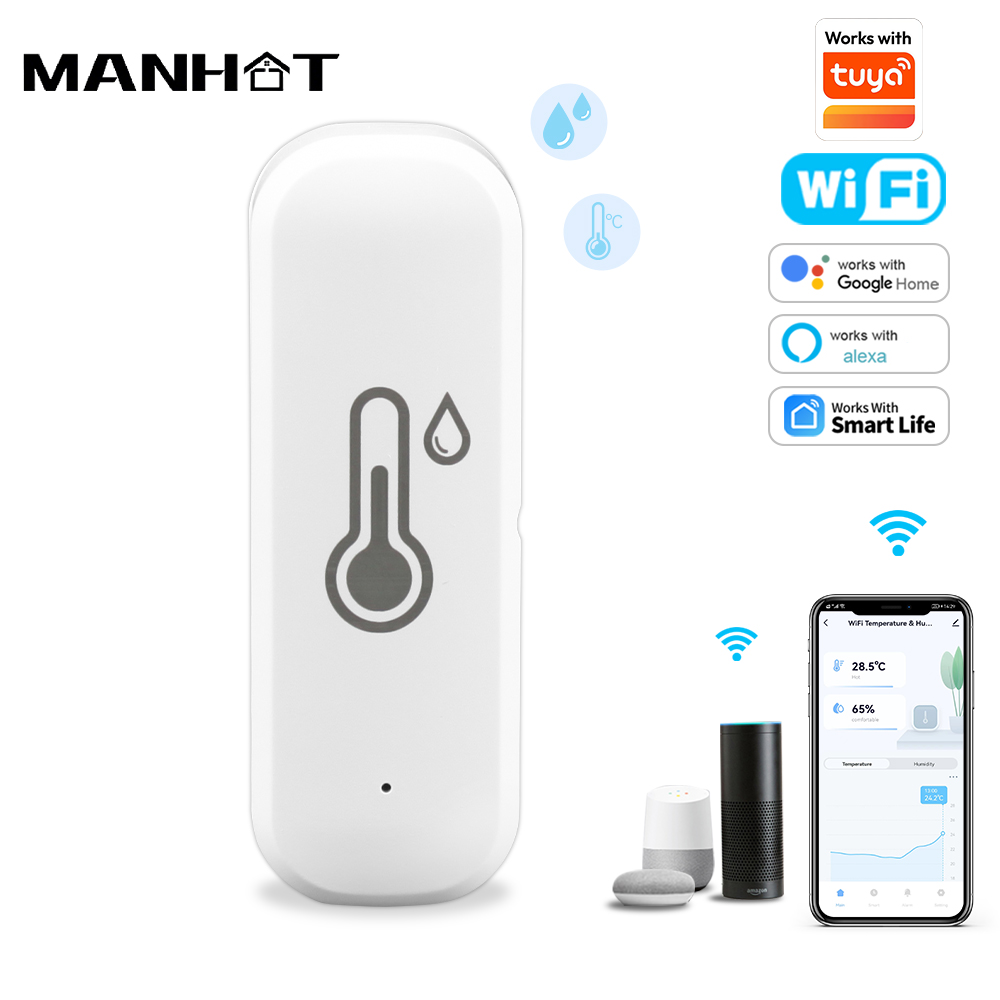 Manhot Smart WiFi Temperature and Humidity Sensor Indoor Thermometer Monitor APP Remote Control work For Tuya Alexa Home