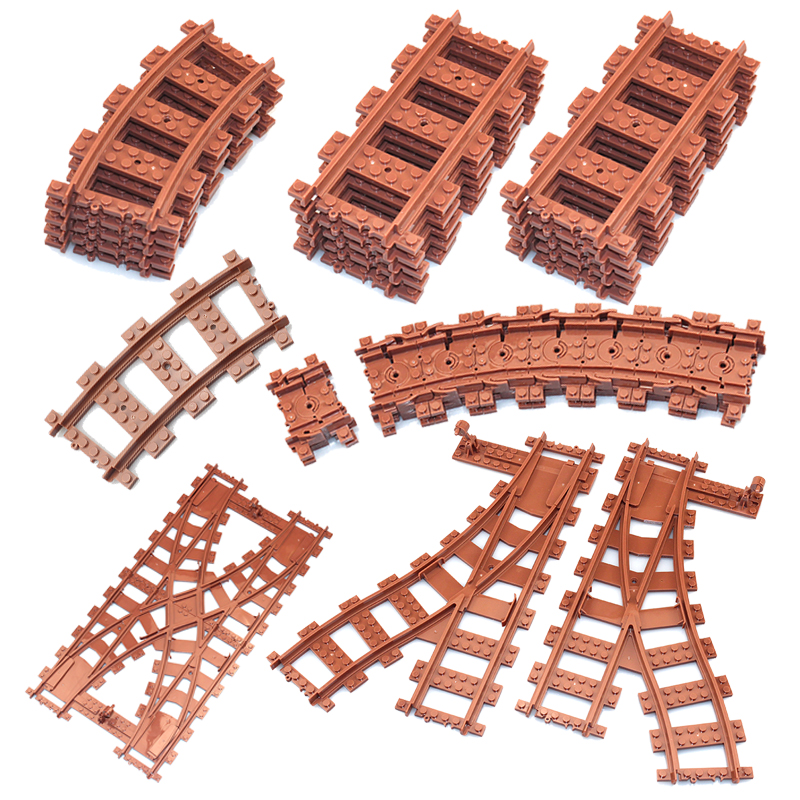 MOC City Train Rail Crossing Flexible Tracks Forked Straight Curved Rails Switch Building Block Bricks Creative DIY Toys