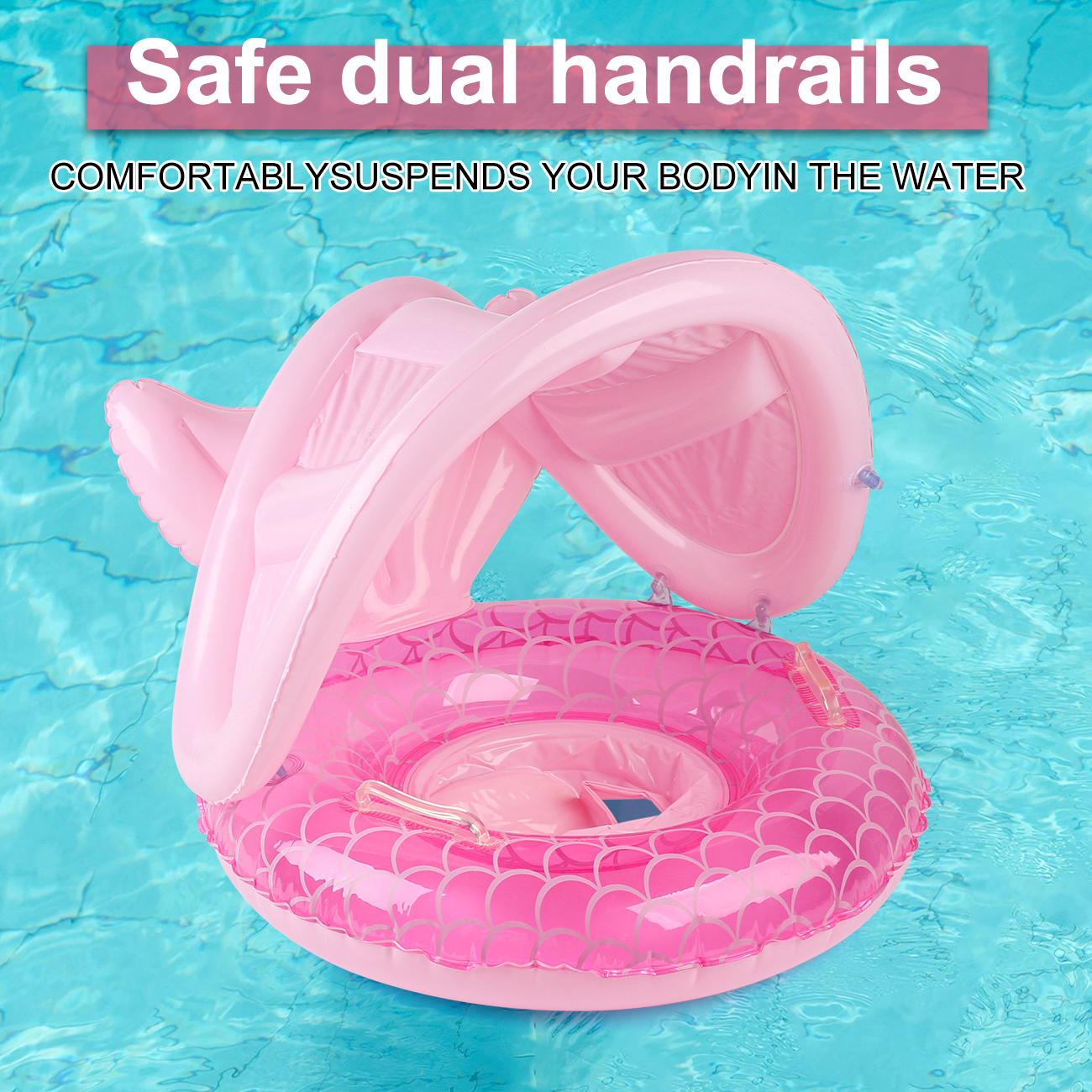 1PC Canopy Swim Ring, Pool Float with Safety Seat, Water Floating Ring with Sun Protection