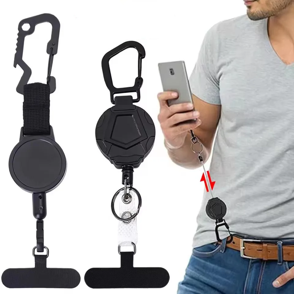 Anti-drop Phone Lanyard With Keychain Retractable Anti-Theft Phone Strap with Clip Durable Stainless Steel for Travel Hiking