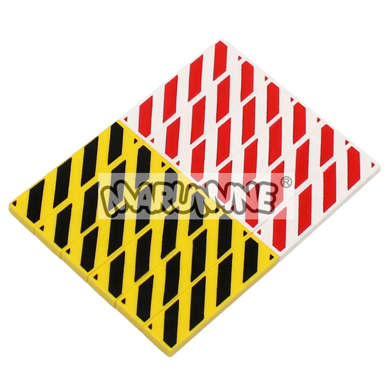Marumine 1x4 Tile Warning Signs 20PCS MOC Bricks Danger Stripe Part Build Block Accessories Fit with 2431 p52 Plate Barricade