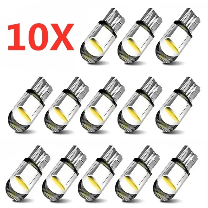 10 Pcs Car LED T10 W5W Canbus Glass COB 6000k Reading Dome Lamp Marker Wedge License PlateLight Bulb 168 194 192 DC 12V