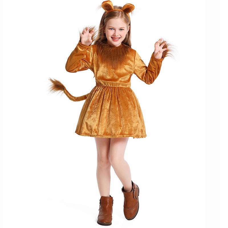 2025 Animal King Halloween Cosplay Toddler Lion Dress Up With Headband Lion Dress Girls Lioness Costume
