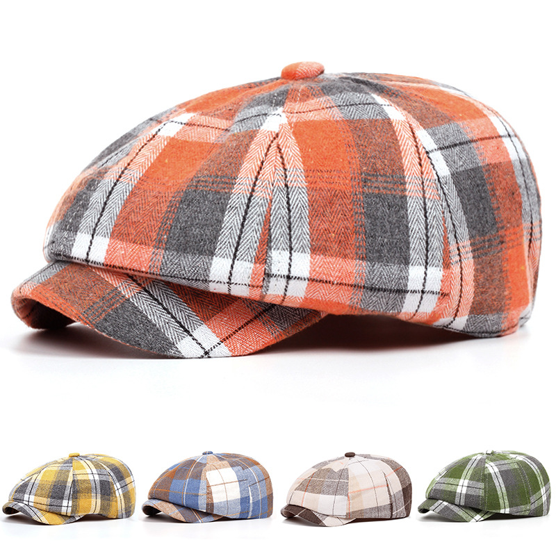 1pc Casual color blocking plaid beret for men women,artistic forward hat,thin design,spring and summer British retro newsboy hat