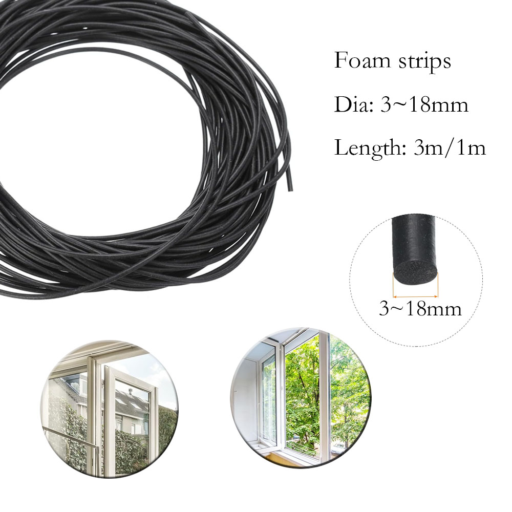 1 pcs 3/1m EPDM Sealling Strip O Type 3/4/5/6/7/8/10/12/15/18mm Sound Proofing Dustproof Round Foamed Seal Strips