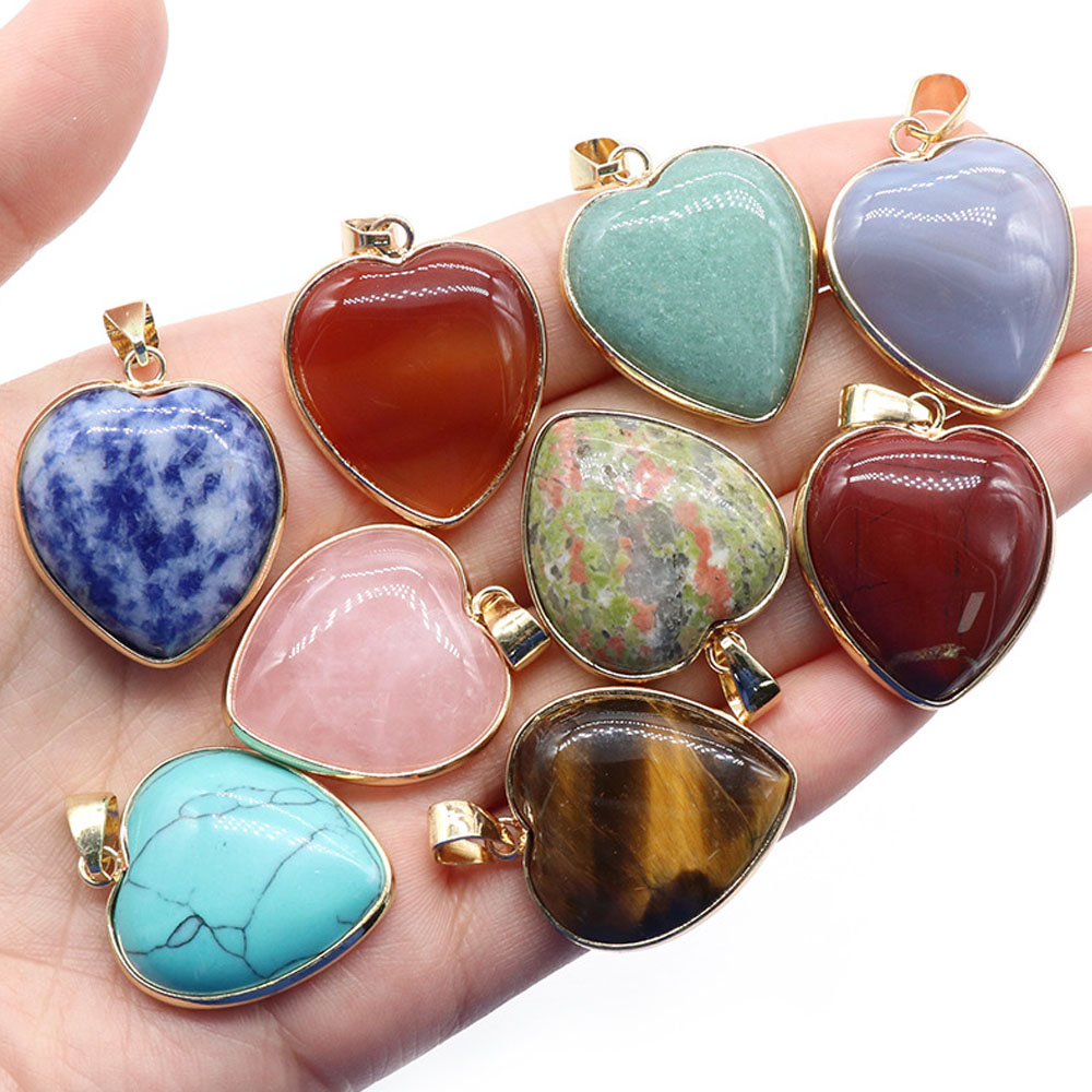 40x25mm Big Heart Shape Pendant Natural Stone Crystal Agate Quartz Charms for Jewelry Making DIY Necklace Earrings Accessories
