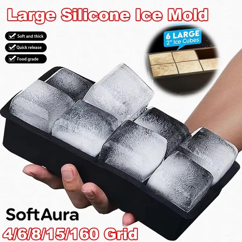 160 Grid Big Ice Tray Mold Giant Jumbo Large Food Grade Silicone Ice Cube Square Tray Mold DIY Ice Maker Ice Cube Tray