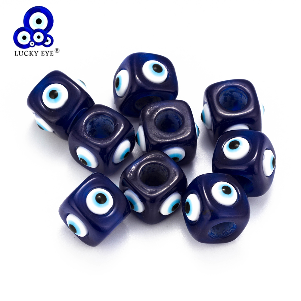 Lucky Eye Blue Evil Eye Resin Square Beads Spacer Beads For Necklace Bracelet Jewelry Making Accessories EY6108