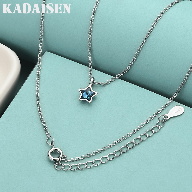 925 Sterling Silver Blue Star Crystal Pendant Elegant Necklaces For Women Luxury Quality Jewelry Female Accessories