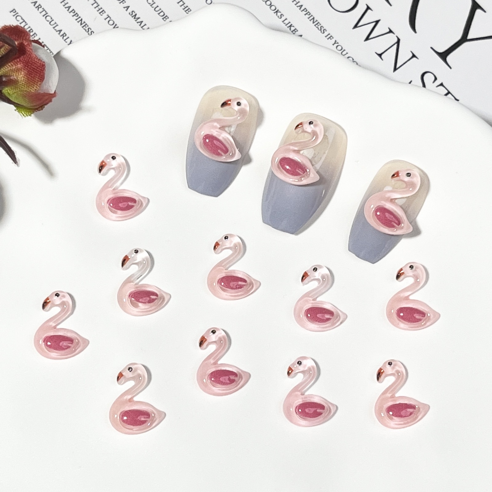 Fiery Bird Nail Art Cartoon Charms Accessories Ice Transparent Swan Cute Animals Nail Parts DIY Valentine's Day Nail Decorations