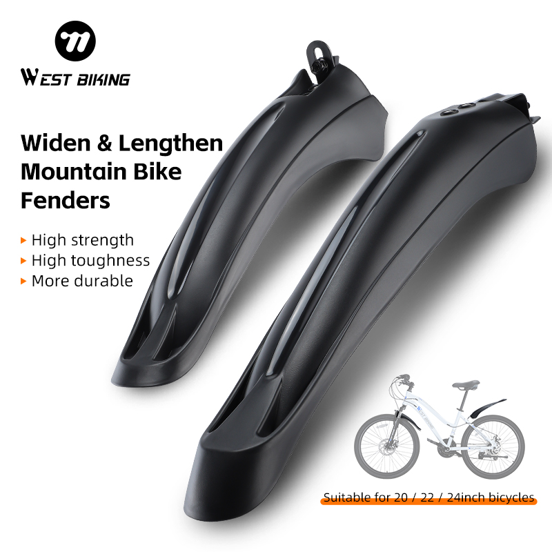 WEST BIKING Mountain Bike Fenders PP Widen Thicken Head/Rear MTB Bicycle Fenders Metal fixed frame High toughness Bike Fenders