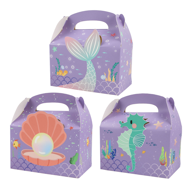 3/6pcs Mermaid Portable Candy Box Under The Sea Favor Box Biscuit Cake Baking Packaging Bags Wedding Birthday Party Decor